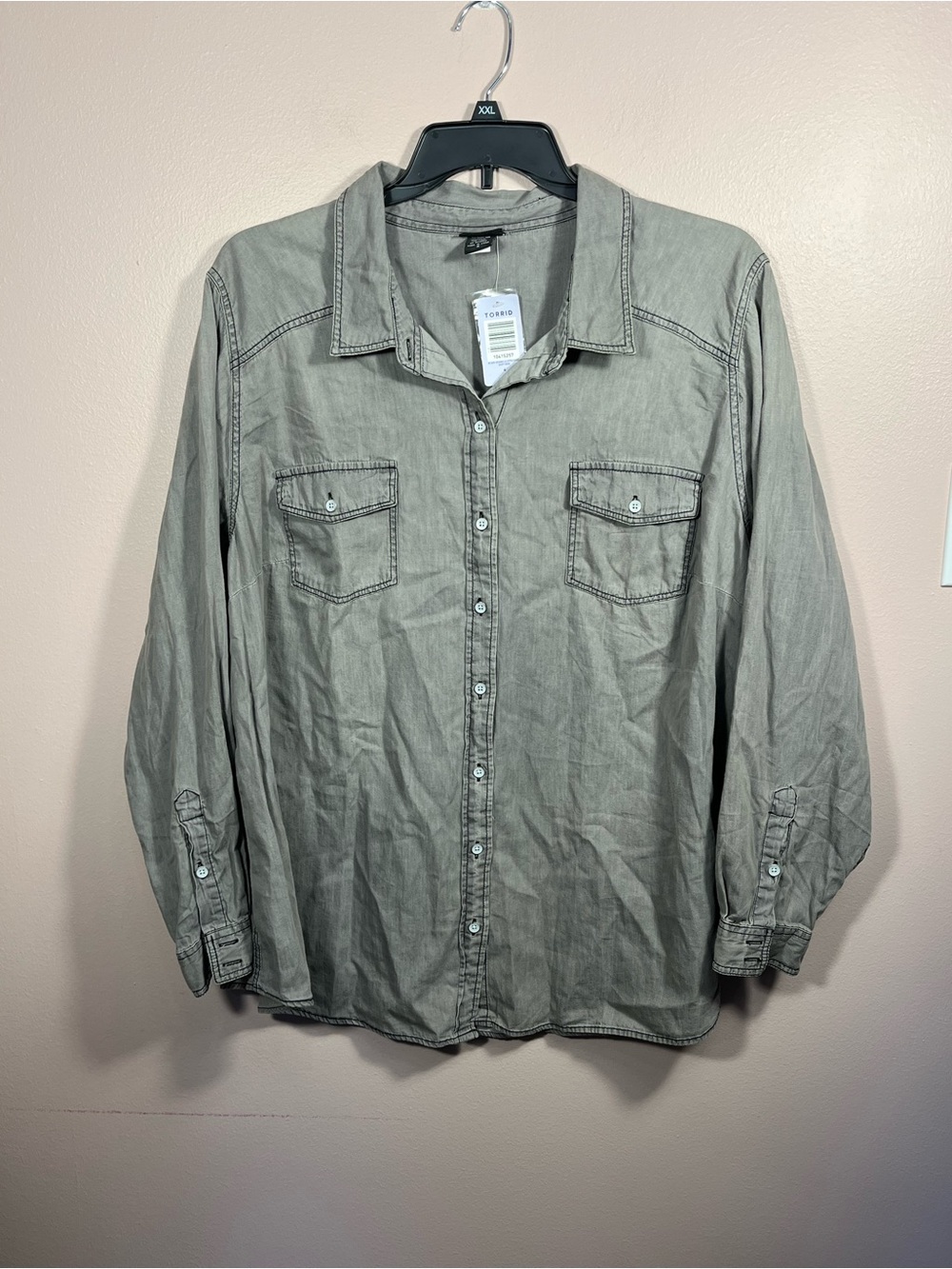 torrid Gray Button-Front Denim Shirt